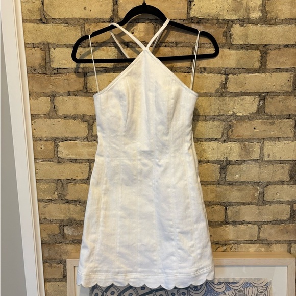 Cinq a Sept Hadley white denim seamed halter dress with scalloped hem - Picture 3 of 7